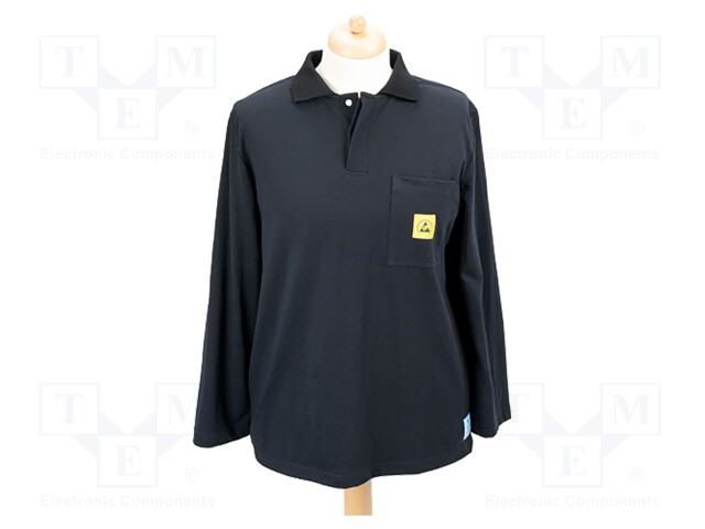 Polo shirt with long sleeves; ESD; XS; EN 61340-5-1; black