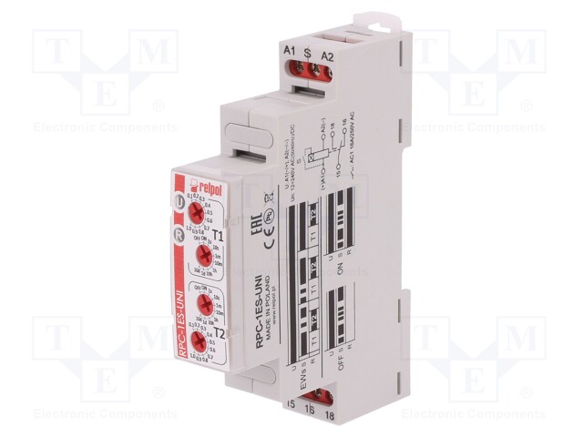 Timer; 1s÷10days; SPDT; 24VDC/16A,250VAC/16A; 12÷240VAC; DIN; IP20