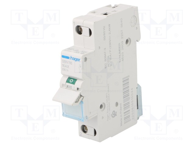 Switch-disconnector; Poles: 1; DIN; 16A; 230VAC; SBN; IP20; 1÷16mm2