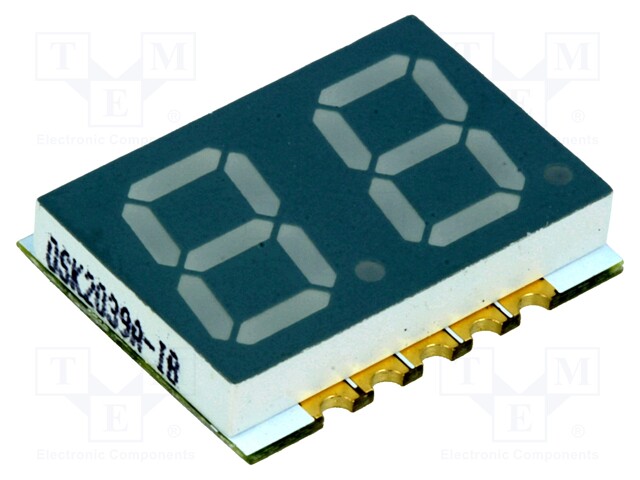 Display: LED; SMD; 7-segment; 10mm; blue; 5-15mcd; anode; No.char: 2