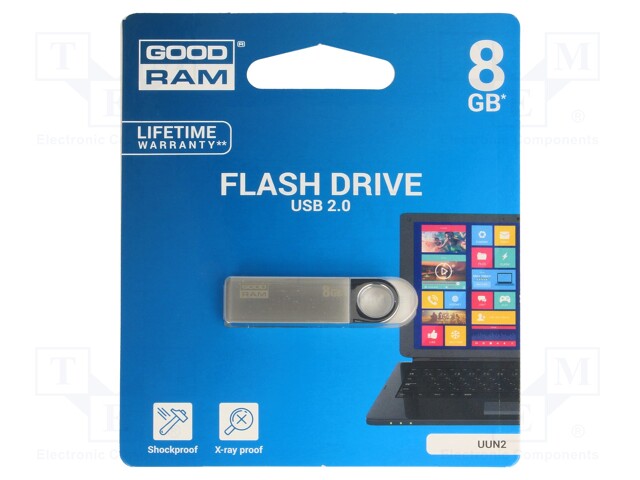 Pendrive; USB 2.0; 8GB; Read: 20MB/s; Write: 5MB/s; Colour: silver