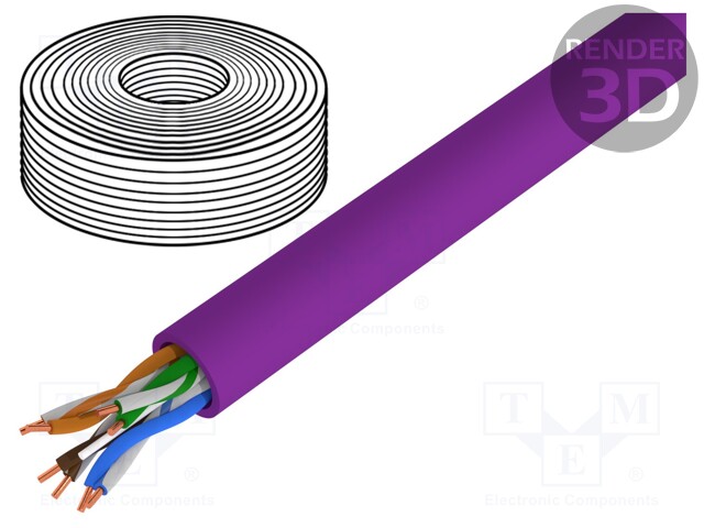 Wire; U/UTP; 6; solid; Cu; 4x2x23AWG; LSZH; violet; 100m; CPR: Dca