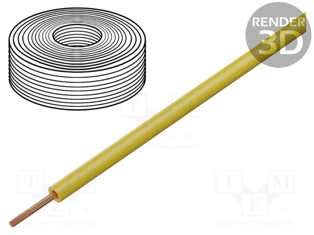Wire; stranded; Cu; 1x0,25mm2; PVC; yellow; 100V; -10÷85°C; 10m