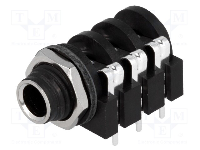 Socket; Jack 6,35mm; female; stereo; with double switch; THT