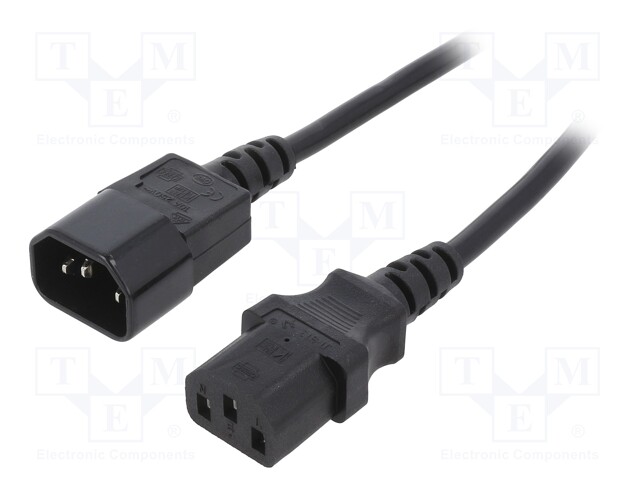 Cable; IEC C13 female,IEC C14 male; 1.8m; black; PVC; 3x0,75mm2