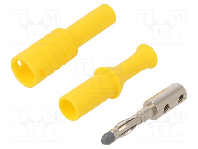 Plug; 4mm banana; 36A; 1kVAC; yellow; insulated; 63mm; 8mΩ