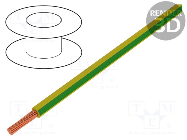 Wire; H05V-K; stranded; Cu; 1mm2; PVC; yellow-green; 300V,500V; 100m