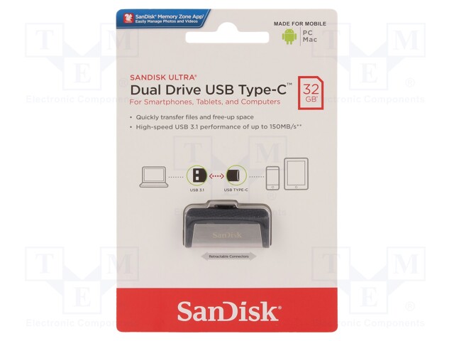 Pendrive; OTG,USB 3.0; 32GB; 150MB/s; USB A,USB C; Ultra Dual OTG