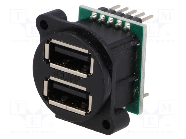 Socket; USB A; for panel mounting,screw; pin header; double