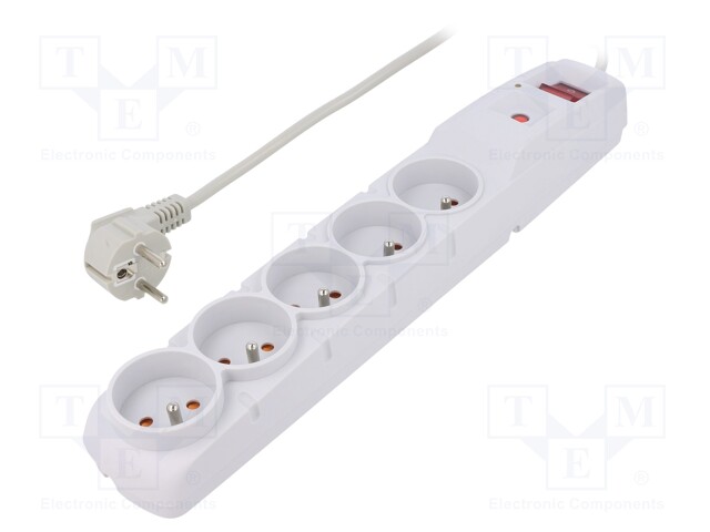 Plug socket strip: protective; Sockets: 5; 230VAC; 10A; grey