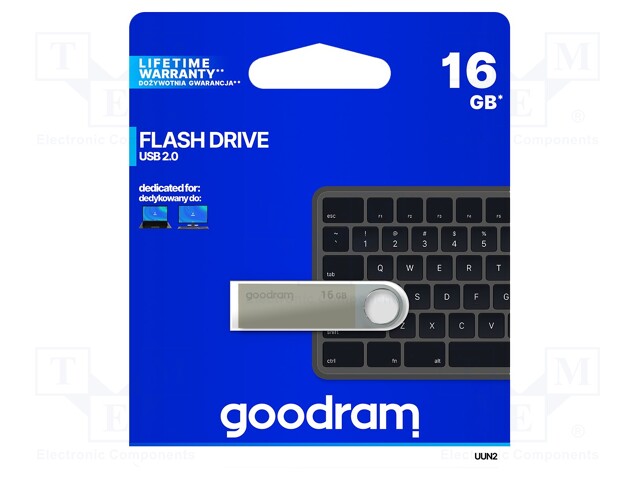 Pendrive; USB 2.0; 16GB; Read: 20MB/s; Write: 5MB/s; Colour: silver