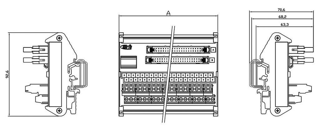 Transition module; Temp: -20÷60°C; W: 135mm; D: 70.6mm; H: 92.6mm