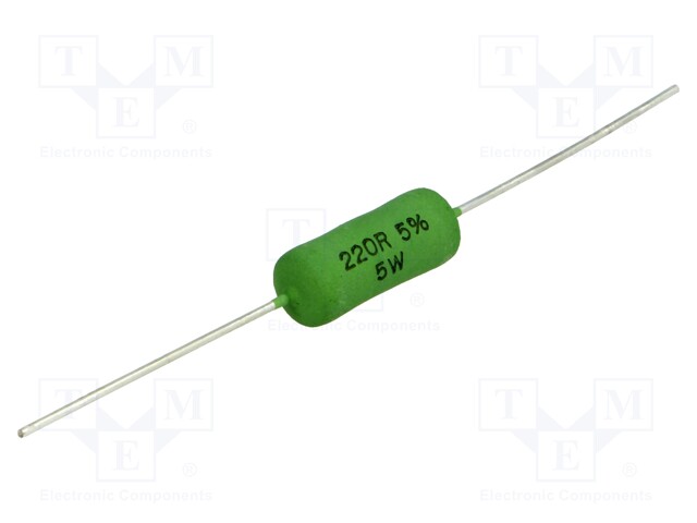 Resistor: wire-wound; THT; 220Ω; 5W; ±5%; Ø7.5x18mm; -50÷250°C
