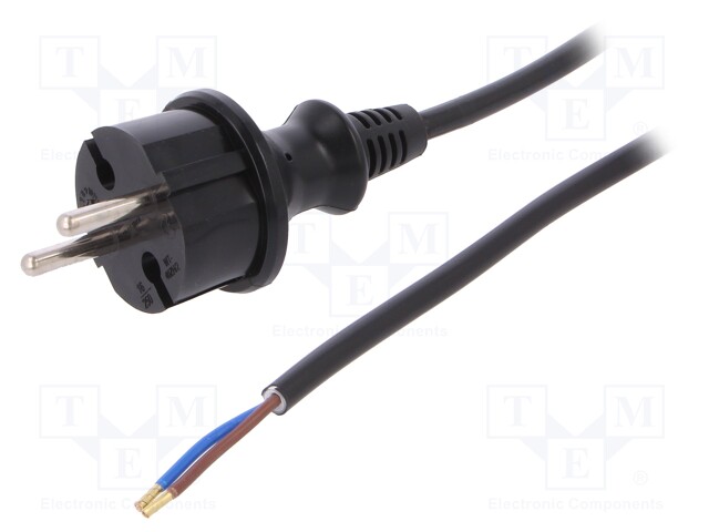 Cable; CEE 7/17 (C) plug,wires; 4m; black; PVC; 2x1mm2; 16A; 250V