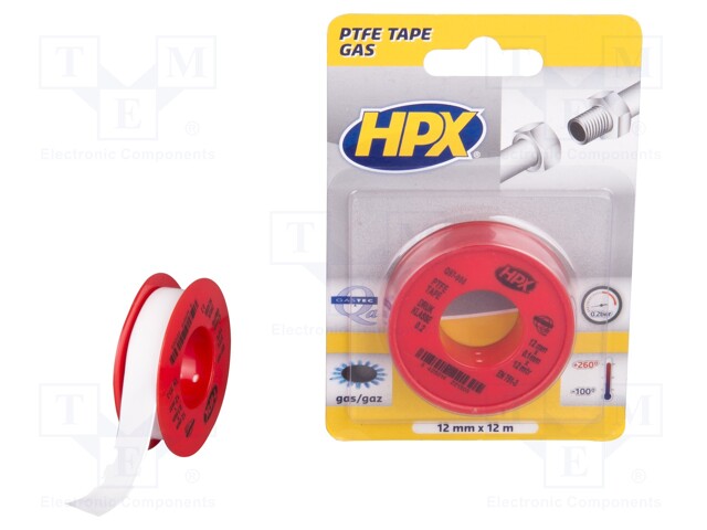 Tape: sealing; W: 12mm; L: 12m; white; PTFE; max.260°C