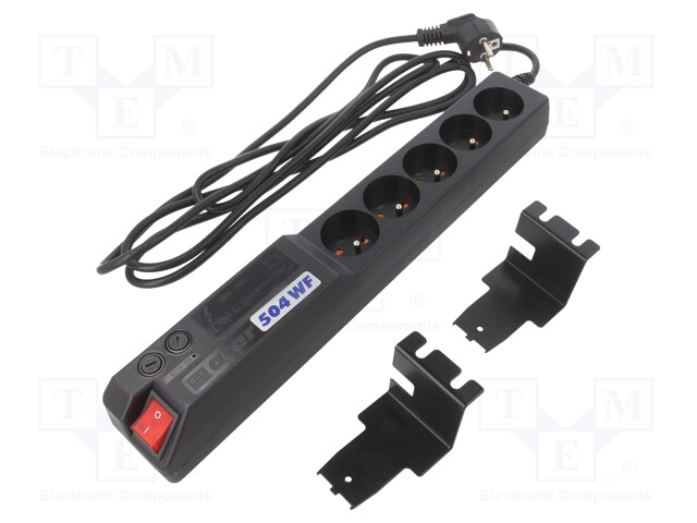 Plug socket strip: protective; Sockets: 5; 250VAC; 10A; black