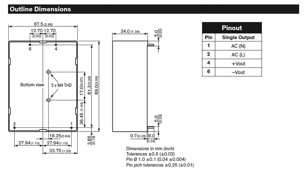 Converter: AC/DC; 60W; Uout: 24VDC; Iout: 2.5A; 87%; Mounting: PCB