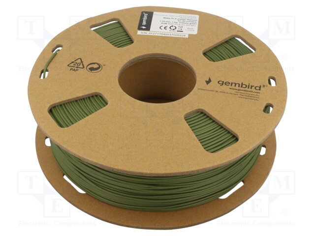 Filament: PLA-MATT; 1.75mm; military green; 190÷220°C; 1kg