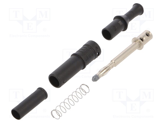 Plug; 4mm banana; 36A; black; insulated; 80.4mm; nickel plated