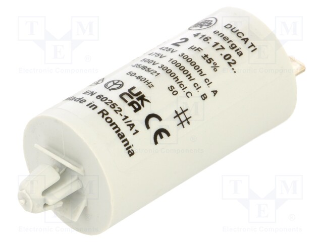 Capacitor: motors, run; 2uF; 425VAC; Ø28x55mm; -25÷85°C; ±5%