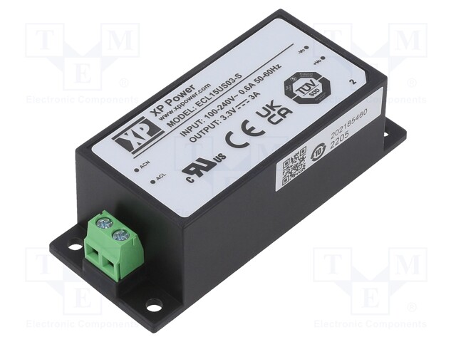 AC/DC Enclosed Power Supply (PSU), ITE, 1 Outputs, 10 W, 3.3 V, 3 A