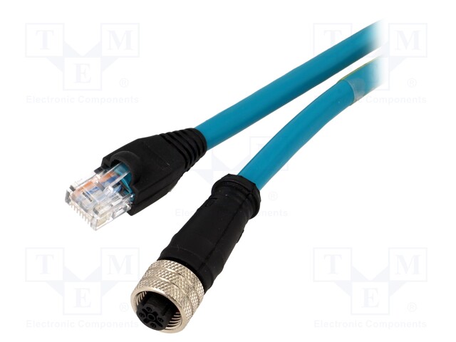 Adapter; M12 female,RJ45 plug; D code-Ethernet; PIN: 4; IP67; 1m