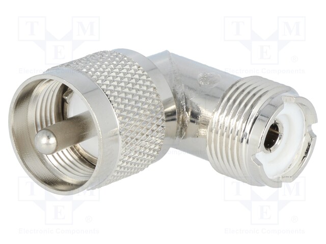 Coupler; UHF male,UHF female; angled 90°