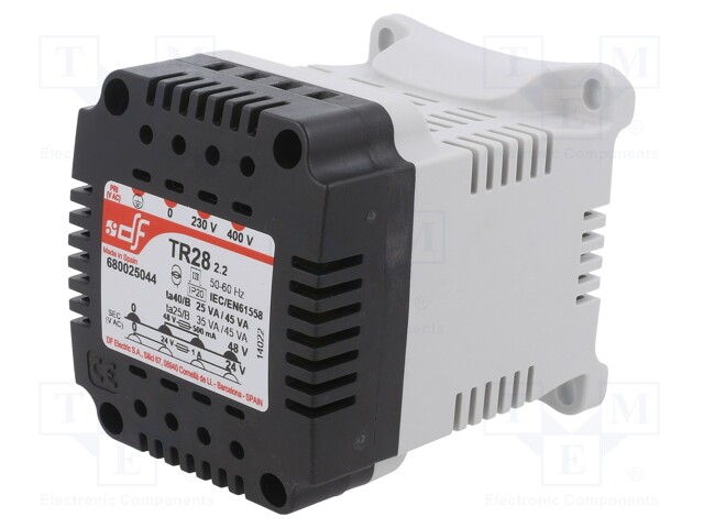 Transformer: mains; 25VA; 230VAC,400VAC; 24V; 48V; DIN; IP20