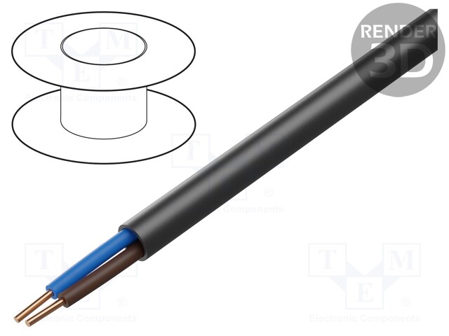 Wire; YKY; round; solid; Cu; 2x10mm2; PVC; black; 600V,1kV; 100m