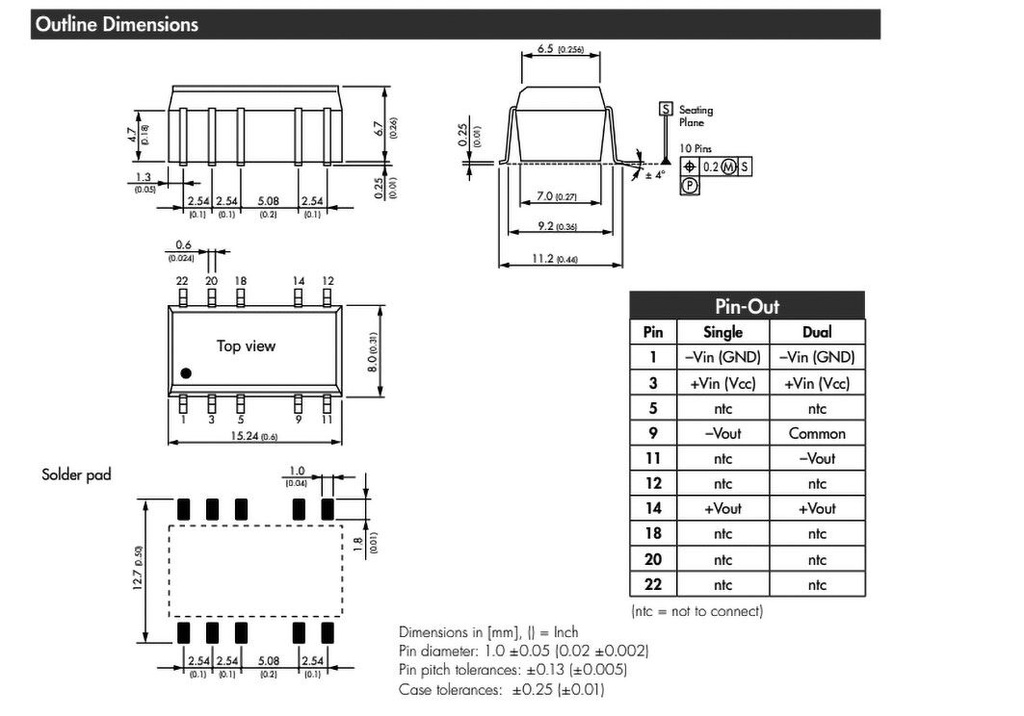 Converter: DC/DC; 1W; Uin: 10.8÷13.2V; 12VDC; Iout: 80mA; SMD; 100kHz