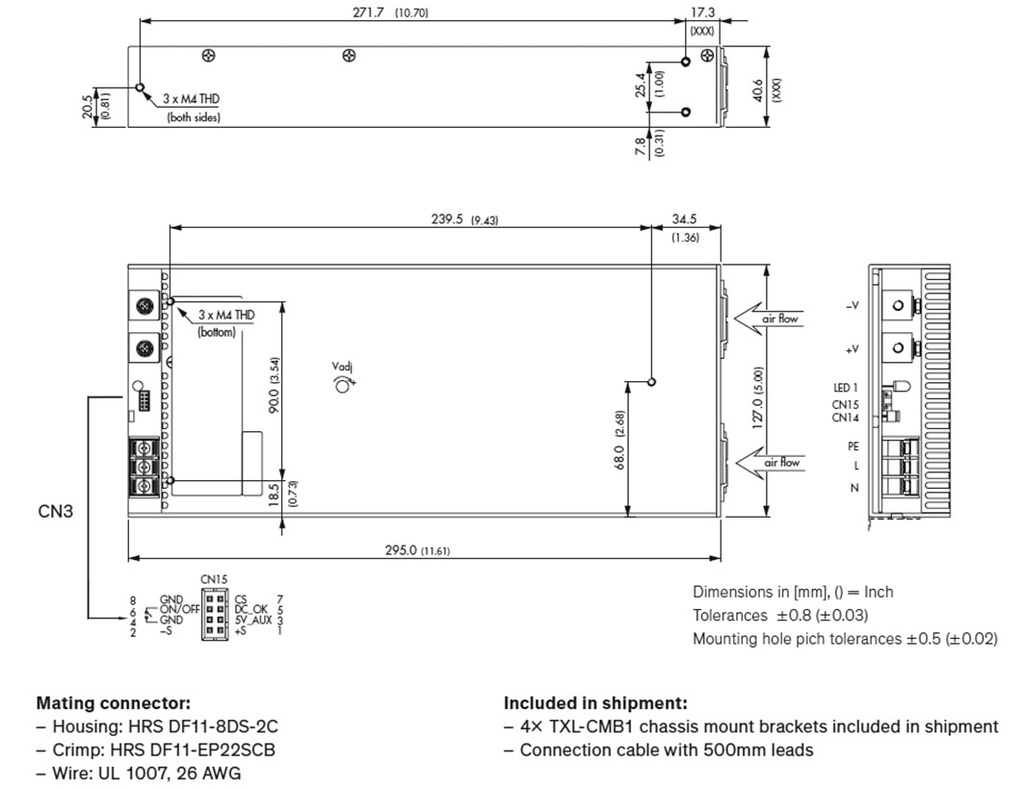 Power supply: switched-mode; modular; 1kW; 48VDC; 295x127x40.6mm