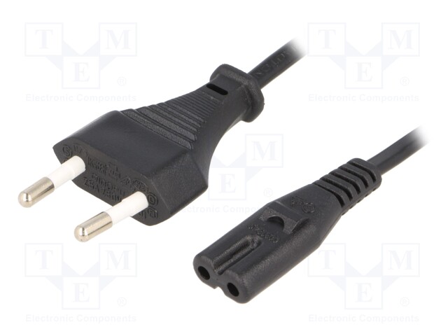 Cable; CEE 7/16 (C) plug,IEC C7 female; 1.2m; Sockets: 1; black