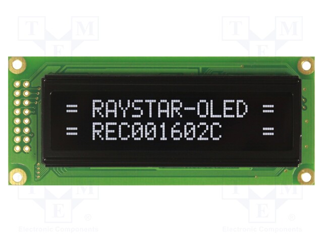 Display: OLED; alphanumeric; 16x2; Window dimensions: 66x16mm