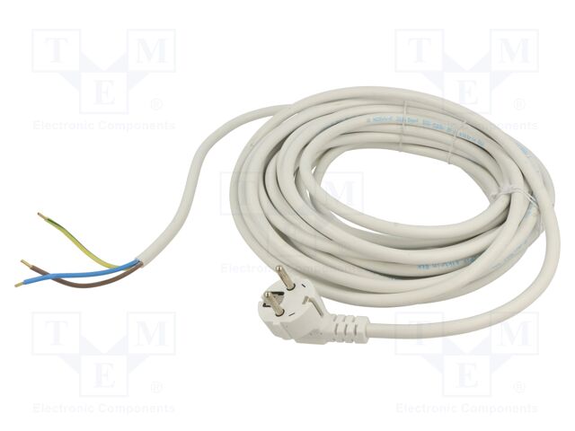 Cable; CEE 7/7 (E/F) plug angled,wires; PVC; 10m; white; 3x1,5mm2