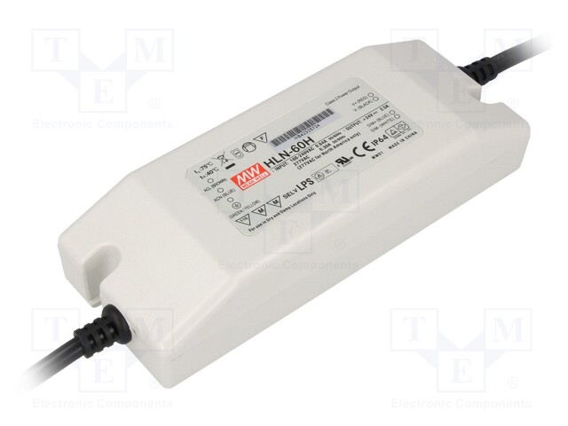 Power supply: switched-mode; LED; 60W; 15VDC; 13.5÷17VDC; 4A; IP64