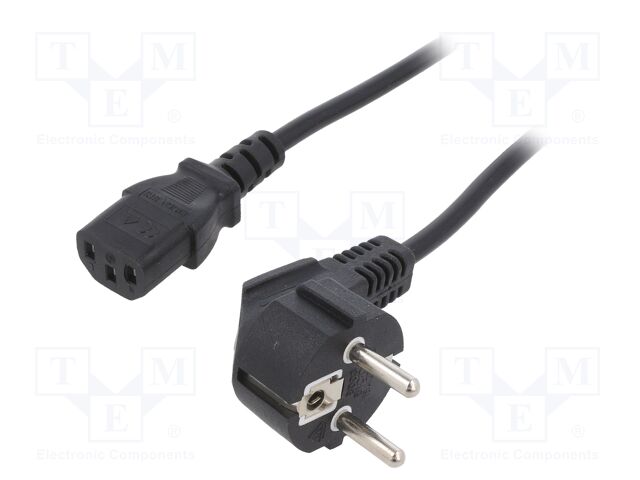Cable; CEE 7/7 (E/F) plug angled,IEC C13 female; 1.8m; black