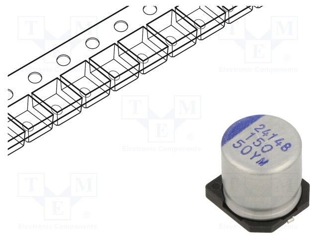 Capacitor: hybrid; -55÷125°C; Ø10x10mm; 150uF; 50VDC; SMD; ±20%