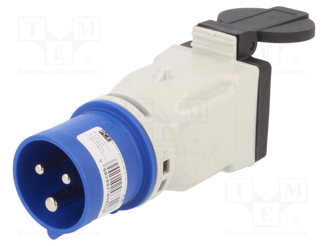 Connector: AC supply; adapter; male/female; 16A; 230VAC; IP44