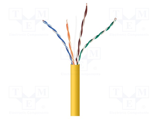Wire; U/UTP; 5e; solid; CCA; 4x2x24AWG; PVC; yellow; 305m; Cablexpert