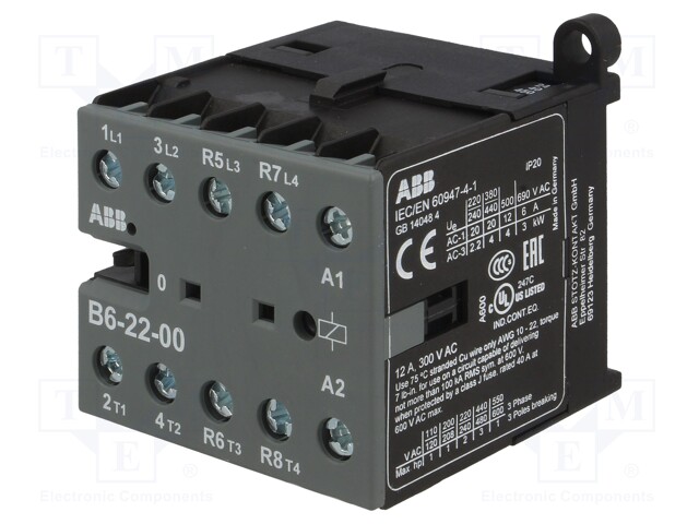 Contactor: 4-pole; NC x2 + NO x2; 24VAC; 6A; DIN,on panel; B6