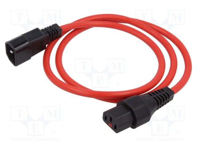 Cable; IEC C13 female,IEC C14 male; PVC; 1m; red; 10A; 250V