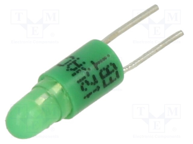 Indicator: LED; BI-PIN; green; plastic; 12VAC; 12VDC; Leads: 2pin