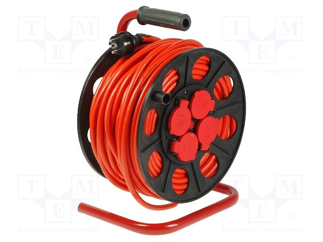 Extension lead; reel; Sockets: 4; PVC; orange; 3x1,5mm2; 40m; 10A