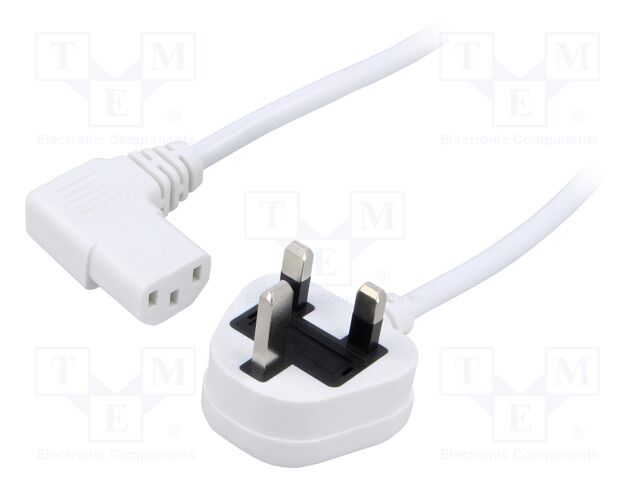 Cable; 3x0.75mm2; BS 1363 (G) plug,IEC C13 female 90°; PVC; 1.5m