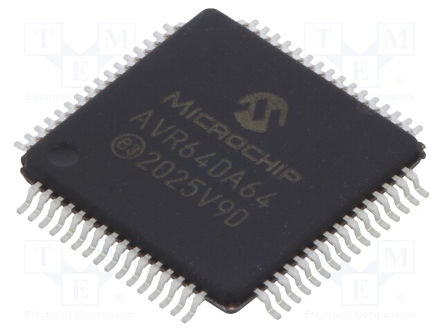 AVR microcontroller; EEPROM: 512B; SRAM: 8kB; Flash: 64kB; TQFP64