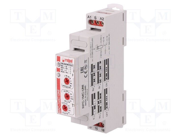 Timer; 1s÷10days; SPDT; 24VDC/16A,250VAC/16A; 12÷240VAC; DIN; IP20