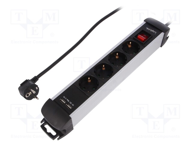 Plug socket strip: protective; Sockets: 6; 250VAC; 16A; 1.5m; IP20