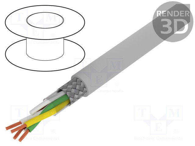 Wire; Li2YCY-TP; 2x2x0,22mm2; tinned copper braid; PVC; grey; 50V
