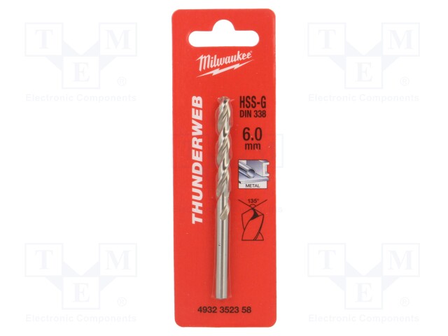 Drill bit; for metal; Ø: 6mm; high speed steel grounded HSS-G