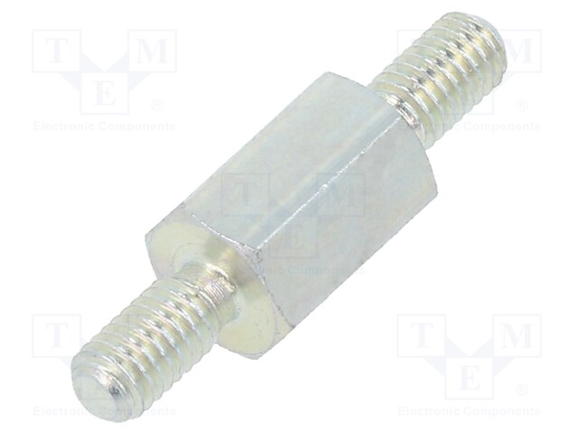Screwed spacer sleeve; 8mm; Ext.thread: M3; hexagonal; steel; zinc